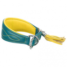 Kožený obojok ACTIVE Comfort pre chrtov - petrolejová/žltá