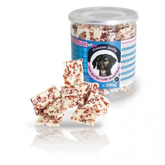 KIDDOG kačacie mäso s ryžou a jogurtovou náplňou - PREMIUM QUALITY 200 g dóza
