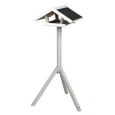 NATURA vonkajšie kŕmidlo so strieškou, na trojnožke 1,15 m, 65 x 46 cm, borovicové drevo, sivá/biela NATURA vonkajšie kŕmidlo so strieškou, na trojnožke 1,15 m, 65 x 46 cm, borovicové drevo, sivá/biela