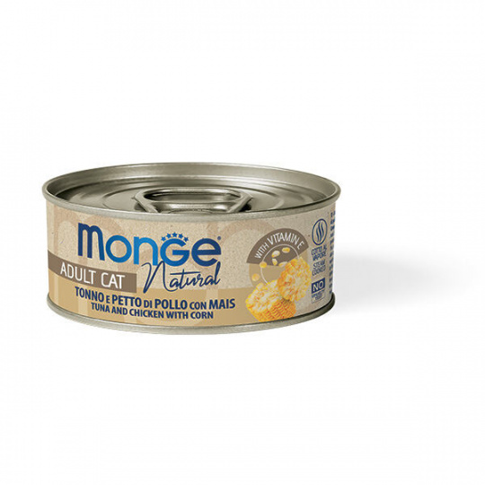 MONGE NATURAL tuniak s kuracími prsiami a kukuricou pre mačky 80 g MONGE NATURAL tuniak s kuracími prsiami a kukuricou pre mačky 80 g