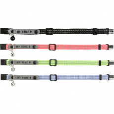 Nylonový obojok pre mačku, s adresou, reflexný, rôzne farby