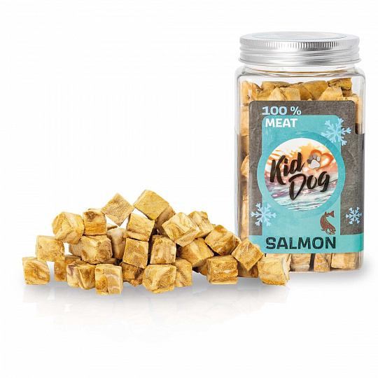 KIDDOG Super Premium 100% freeze dried SALMON CUBES - čisté maso z lososa, sušené mrazem 80 g KIDDOG Super Premium 100% freeze dried SALMON CUBES - čisté maso z lososa, sušené mrazem 80 g