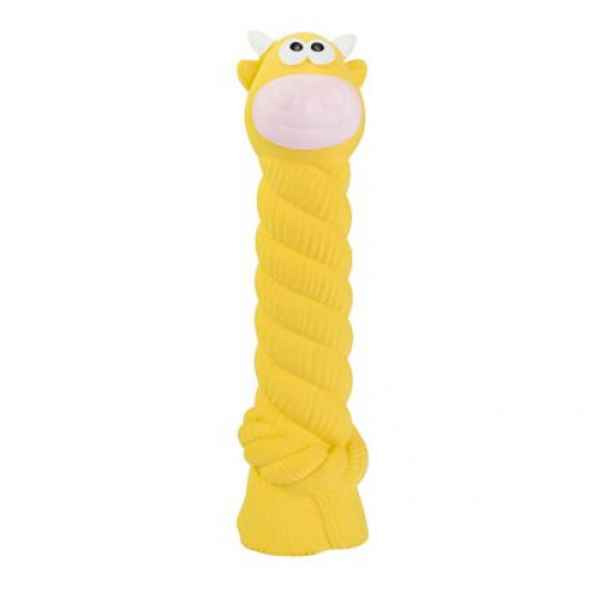 Kravička s latexovým lanom a chrumkavým zvukom 15 cm, latex, HipHop Dog