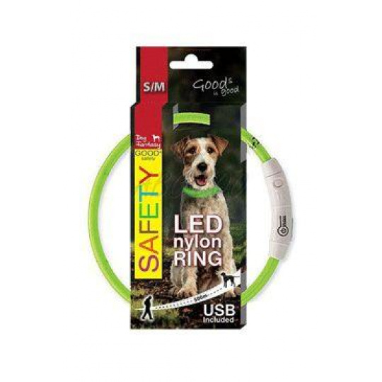 Obojok DOG FANTASY svetelný USB zelený 45cm 1ks