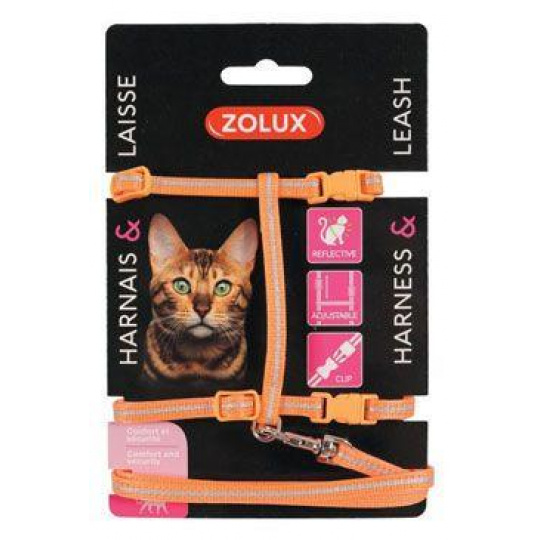 Postroj mačka s vodítkom 1,2m oranžový Zolux