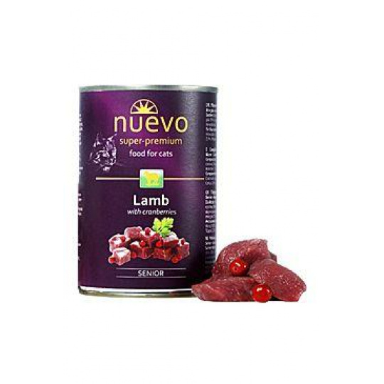 Nuevo mačka Senior Jahňacie s brusnicami konz. 400g