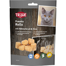 PREMIO Chicken & Cheese Rolls - valčeky s kuracím mäsom a syrom, 50 g PREMIO Chicken & Cheese Rolls - valčeky s kuracím mäsom a syrom, 50 g