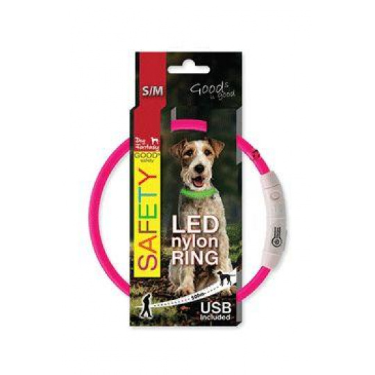 Obojok DOG FANTASY svetelný USB ružový 45cm 1ks