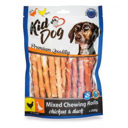 KIDDOG mix byvolích tyčiniek s kuracím a kačacím mäskom - 8 mm/12 cm 250 g KIDDOG mix byvolích tyčiniek s kuracím a kačacím mäskom - 8 mm/12 cm 250 g