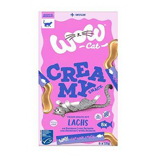 WOW Cat poch. Creamy Snack s lososom 5x15g