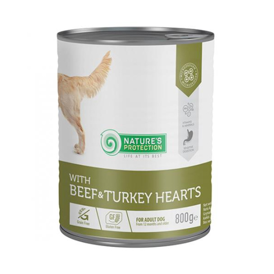 Natures P KONZERVA dog adult Beaf & Turkey hearts 800 g