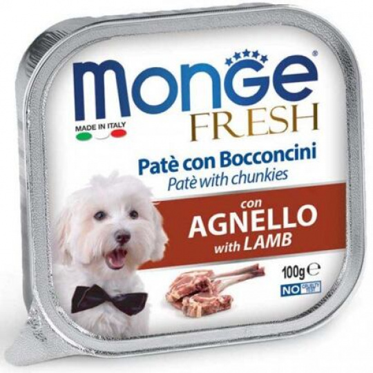 MONGE FRESH - paštéta a kúsky s jahňacinou 100 g pre psy
