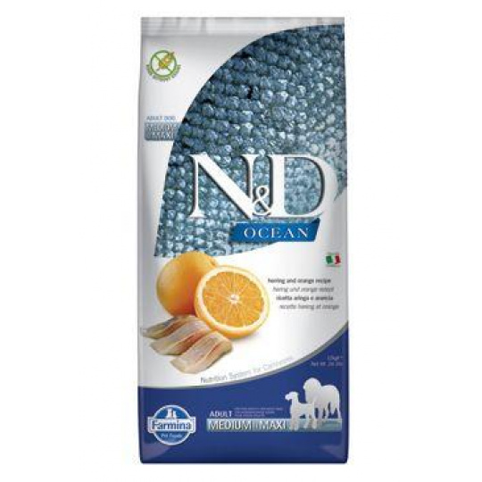 N&D OCEAN DOG Adult M/L Herring & Orange 12kg + DOPRAVA ZDARMA