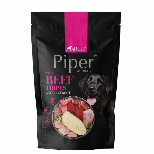 NEW PIPER s hovädzími žalúdkami a červenou repou, kapsička pre psy 500 g