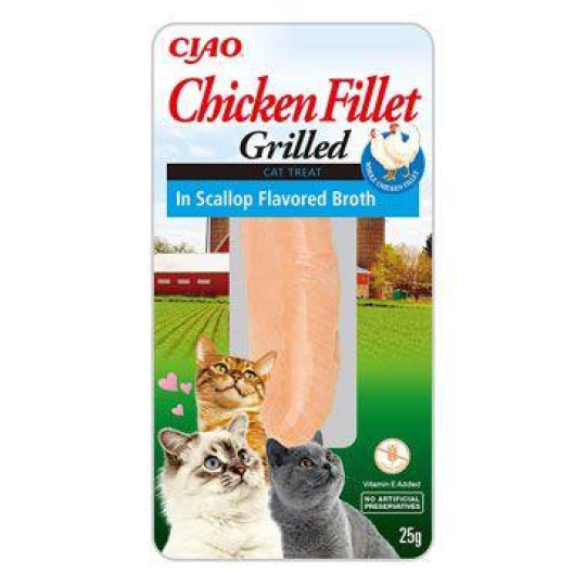 Pamlsok Inaba Grilled cat Kuracie vo vývare z hrebenatky 25 g