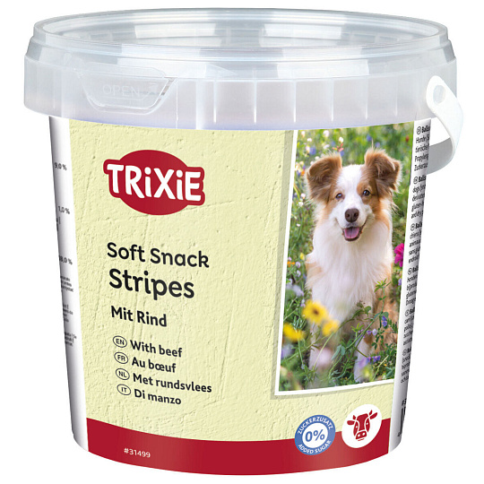 Soft Snack Happy Stripes - hovädzie pásiky, vedierko 500 g Soft Snack Happy Stripes - hovädzie pásiky, vedierko 500 g