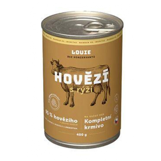 Louie Dog konz. Hovězí s rýží a prebiotiky 400g Louie Dog konz. Hovězí s rýží a prebiotiky 400g