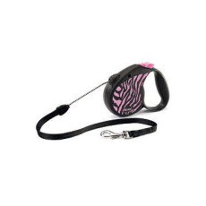 Vodítko FLEXI Safari zebra M lanko 5m/20kg růžová Vodítko FLEXI Safari zebra M lanko 5m/20kg růžová