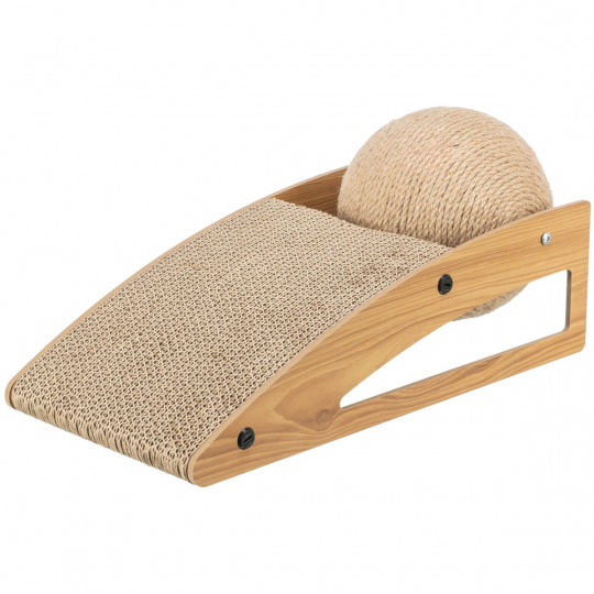 Škrabací rampa s míčem, 40 × 17 × 20 cm, dřevo/karton/sisal Škrabací rampa s míčem, 40 × 17 × 20 cm, dřevo/karton/sisal