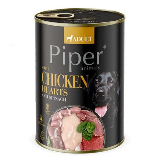NEW PIPER s kuřecími srdíčky a špenátem, konzerva pro psy 400g