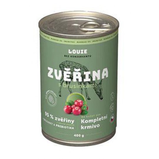 Louie Dog konz. Zvěřina s brusinkami a prebiotiky 400g Louie Dog konz. Zvěřina s brusinkami a prebiotiky 400g