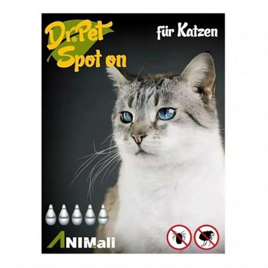 Dr.Pet spot-on pipety pre mačky 5 x 1 ml (spot-on odpudzovač kliešťov a bĺch pre mačky) Dr.Pet spot-on pipety pre mačky 5 x 1 ml (spot-on odpudzovač kliešťov a bĺch pre mačky)