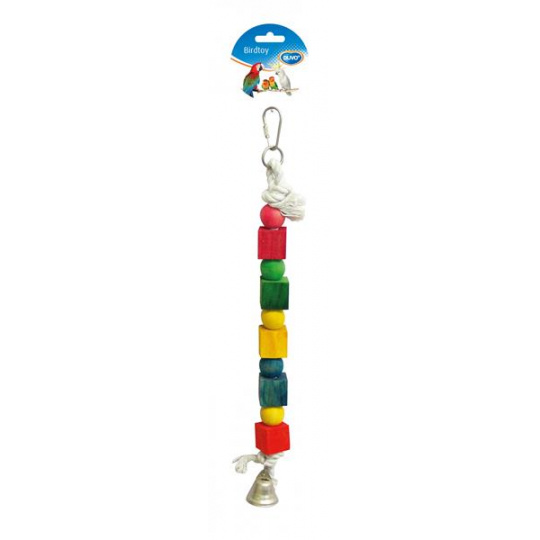 Hračka DUVO+ lano pre vtáky s drev.kockami a zvoncom 35 cm