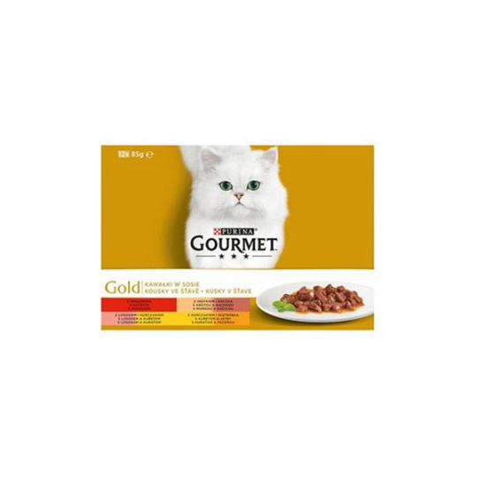 Nestlé GOURMET GOLD Multipack hovädzie, morka s kačicou, losos s kuraťom, kura s pečeňou v šťave konz.12x85 g