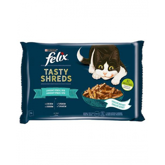 Nestlé FELIX Tasty shreds cat Multipack losos&tuniak v šťave kapsička 4x80 g