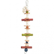 Drevená hračka, lano s farebnými guľôčkami a kožou, 28 cm