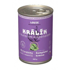 Louie Dog konz. Králik s kuracím, špen.prebiotiká 400g Louie Dog konz. Králik s kuracím, špen.prebiotiká 400g