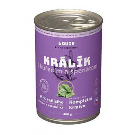 Louie Dog konz. Králik s kuracím, špen.prebiotiká 400g