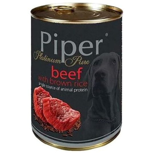 PIPER PLATINUM PURE hovězí s hnědou rýží, konzerva pro psy, 400 g