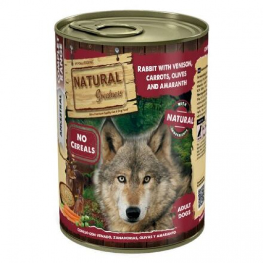 Natural Greatness králik, divina, mrkva, olivy, amarant konzerva pre psy 400 g