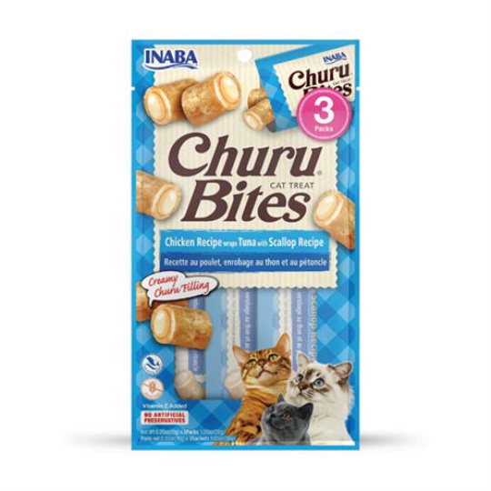 Pamlsek Inaba Churu Bites cat Kuracie s tuniakom a hrebenatkou 3 tuby 30 g