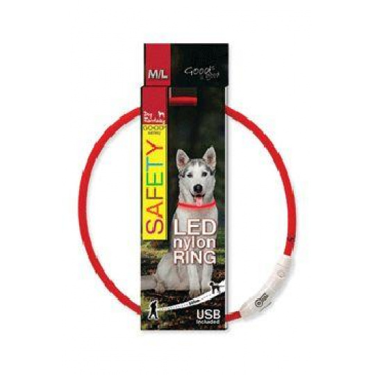 Obojok DOG FANTASY svetelný USB červený 65cm 1ks
