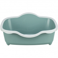 Toaleta pre mačky DAVIO, s okrajom, 56 x 26 x 39 cm, šalviová/biela