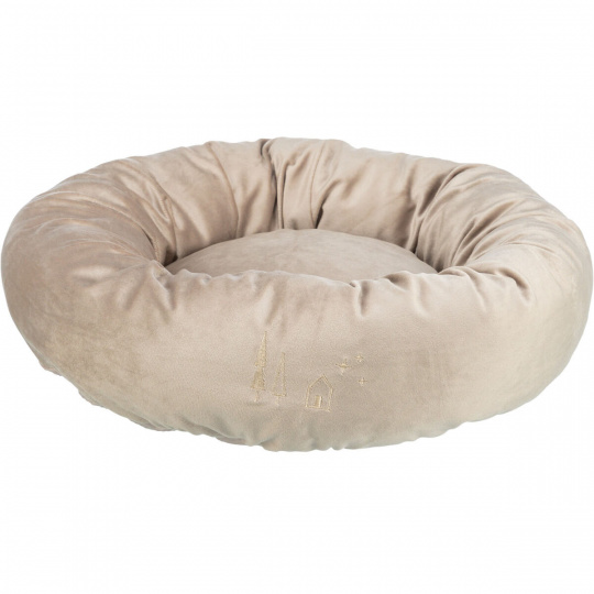 Vianočný zamatový pelech LIVIA, okrúhly s okrajom, o 50 cm, béžová