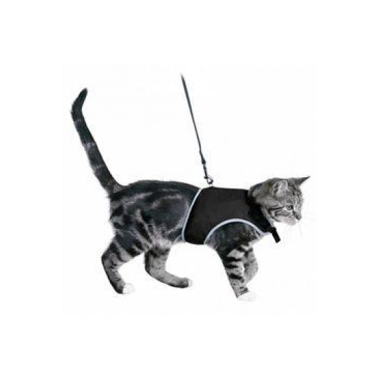 Postroj mačka vesta 36-54cm/1,20m čierna TR