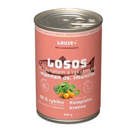Louie Dog konz. Losos s rakyt.špenátem,prebiotiky 400g Louie Dog konz. Losos s rakyt.špenátem,prebiotiky 400g