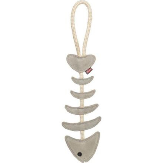 FishBone - rybí kost na laně, 43 cm, hračka pro psy, 100% pravá kůže/lano, šedá