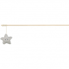 Vianočný hrací prút s hviezdičkou a catnipom, 48 cm, plyš/drevo, sivá