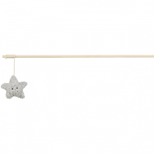 Vianočný hrací prút s hviezdičkou a catnipom, 48 cm, plyš/drevo, sivá