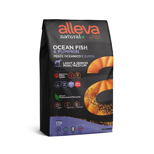 Alleva NATURAL dog senior mini & medium ocean fish & pumpkin light 2 kg Alleva NATURAL dog senior mini & medium ocean fish & pumpkin light 2 kg