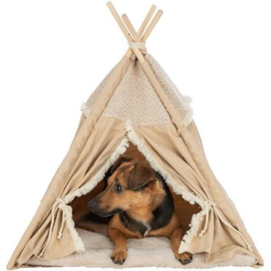 Teepee BOHO s polštářem, 55 x 65 x 55 cm, bavlna, béžová