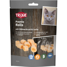 PREMIO Rolls, valčeky s kuracím a lososom, obsah mäsa 72 %, 50 g