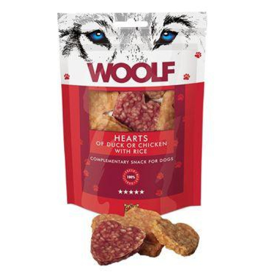 Pamlsek Woolf Dog Duck & Chicken Hearts 100 g
