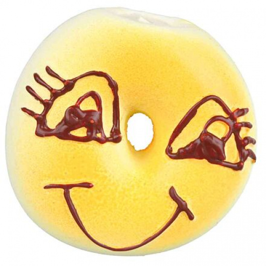 Bagel s tvárou, latexová hračka so zvukom, o 6 cm Bagel s tvárou, latexová hračka so zvukom, o 6 cm