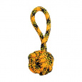 Preťahovadlo s uzlovanou loptou HipHop Dog ROPE ø 7cm /20 cm, neon oranžová/čierna/žltá