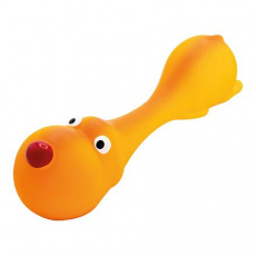 Psík ležiaci - tvar činky, so zvukom, 22 cm, latex, oranžová, HipHop Dog